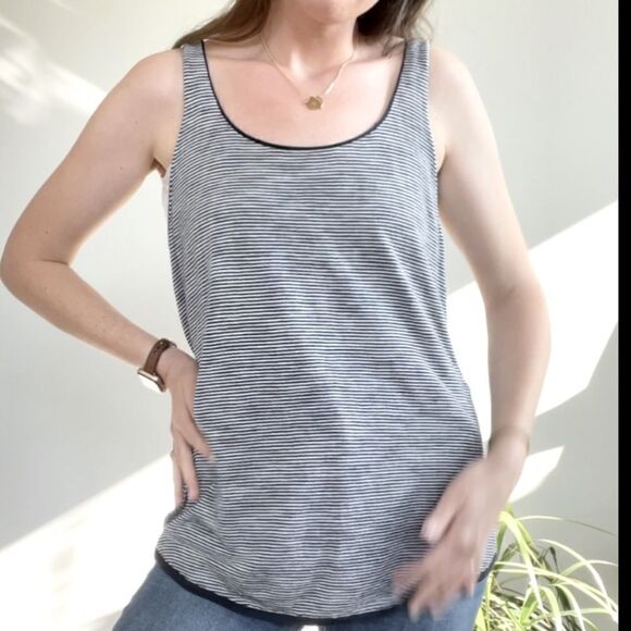 360 Sweater Cotton Racer Back Navy Striped Tank M - Picture 1 of 14